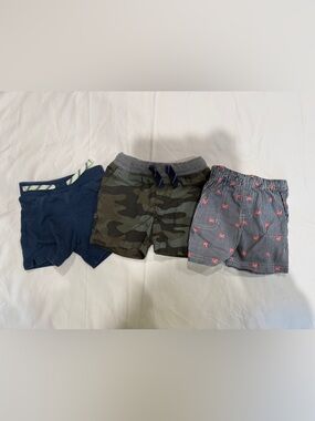 Carter's 3-Pack Shorts Bundle- Navy, Green Camo, Navy/White Stripe w Crabs 9M